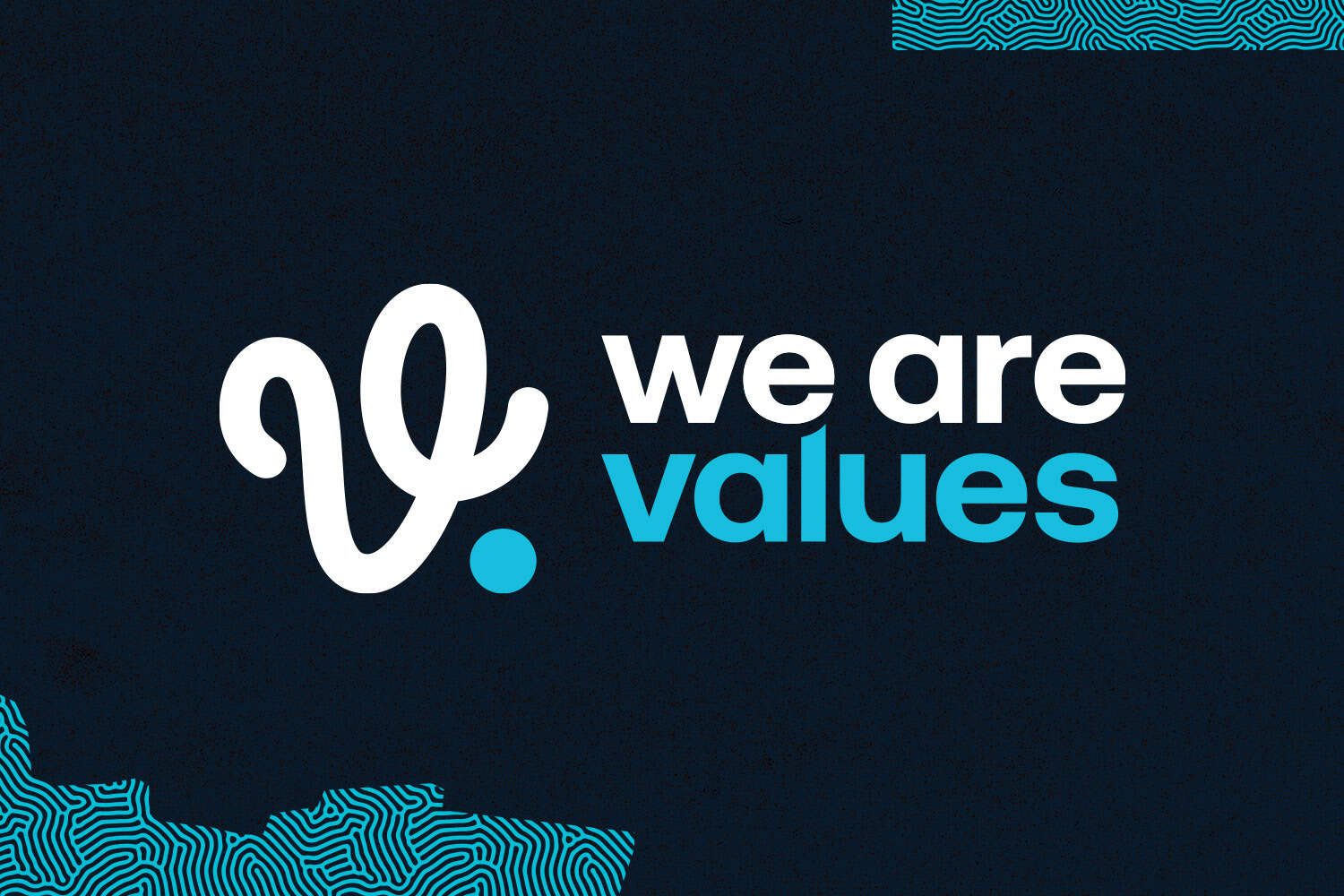 We Are Values — clean white logo mark on dark background with pattern details